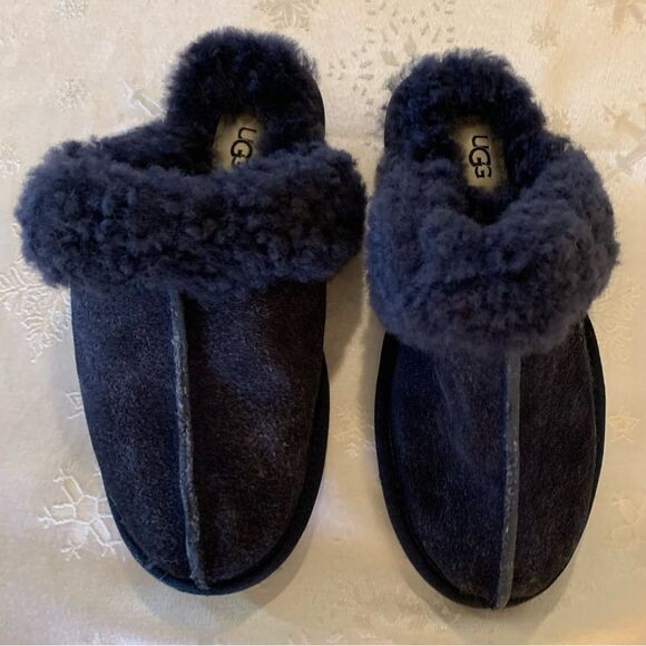 UGG Scuffette Slippers Mules Dark Blue Shearling fluffy toe box 1106872 Sz 6 - Picture 4 of 6